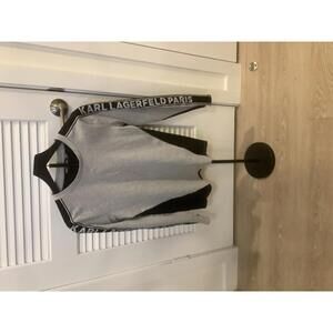 Karl Lagerfeld Paris Grey Black Colorblock Ribbed Long Sleeve Sweater Medium